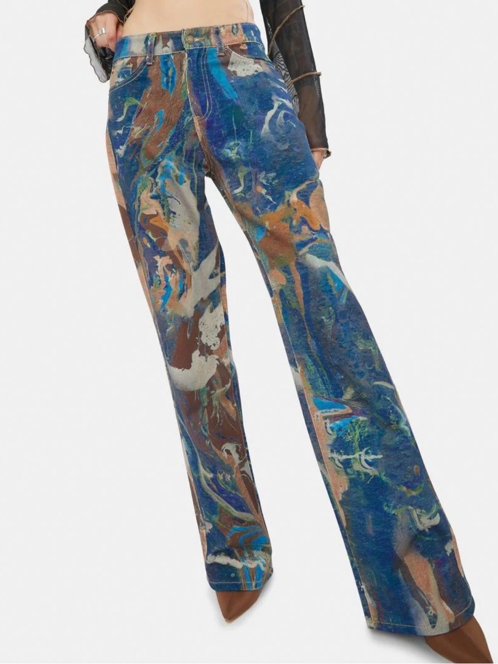 Jaded London Multicolor Marble Wide-Leg Jeans - Picture 2 of 4